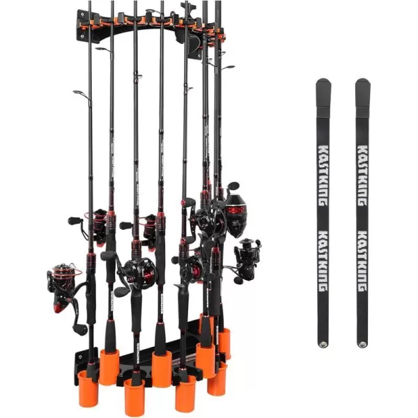 KastKing V10 Rod Rack with Line Spooling Station Wall Mounted Fishing RodCombo Rack Holds 10 Combos Fishing Line Spooling Tool for Spinning and Casting Reels2pcs Line Boss IncludedBlack