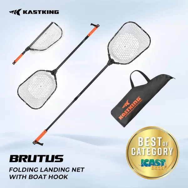 KastKing Brutus Folding Landing Net with Boat Hook Foldable Extendable Lightweight ampamp Strong MultiFunctional Builtin Boat Hook NonSlip ampamp Bright Orange TPR Handle Two Nets OptionsSilicone Net  75 Full