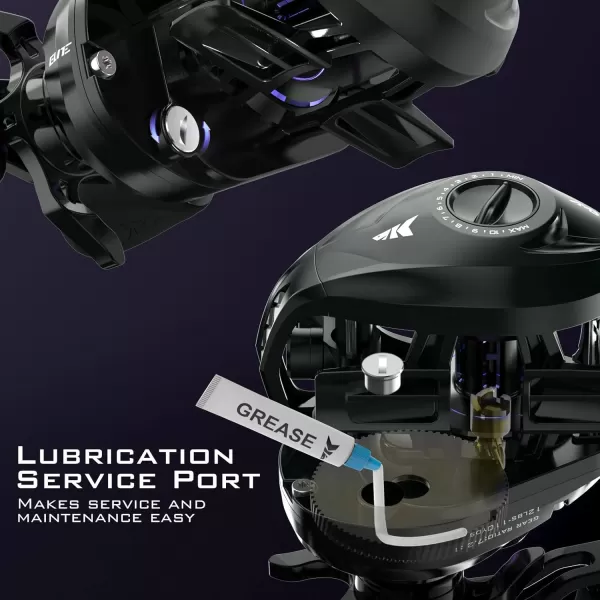 KastKing MegaJaws Elite Baitcasting Reels Patented AMB System Eliminating Backlashes Flipping Switch Function 64oz Aluminum Frame Fishing Reel with Carbon Fiber Side CoversARightBlack Violet721Shallow Spool