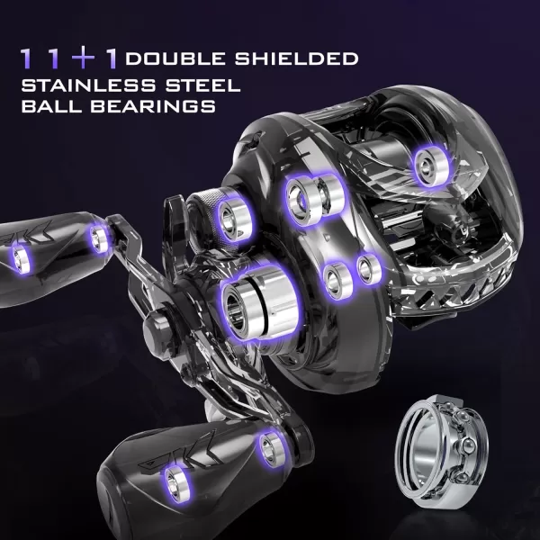 KastKing MegaJaws Elite Baitcasting Reels Patented AMB System Eliminating Backlashes Flipping Switch Function 64oz Aluminum Frame Fishing Reel with Carbon Fiber Side CoversARightBlack Violet721Shallow Spool