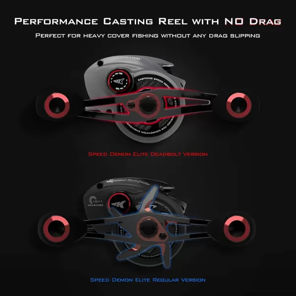 KastKing Speed Demon Elite Fishing Reel Worlds Fastest 1051 Gear RatioDeadbolt Baitcasting Reel 101 Shielded Stainless Steel BB CNC Lightweight Aluminum Frame Available in Skipping VersionDeadbolt  No Drag