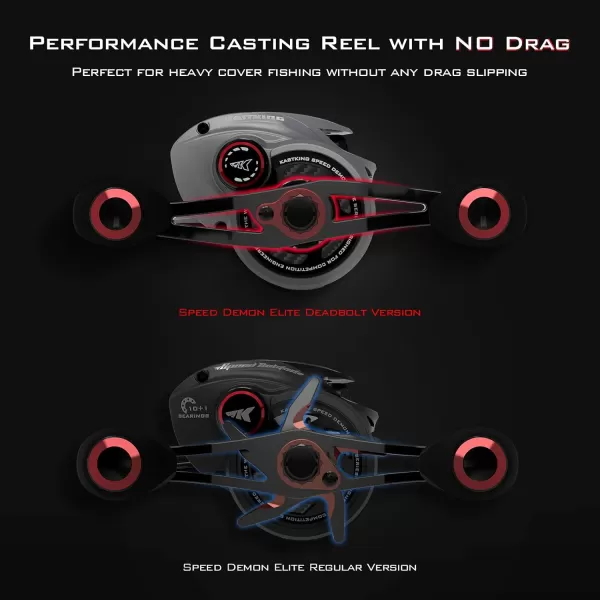 KastKing Speed Demon Elite Fishing Reel Worlds Fastest 1051 Gear RatioDeadbolt Baitcasting Reel 101 Shielded Stainless Steel BB CNC Lightweight Aluminum Frame Available in Skipping VersionDeadbolt  No Drag