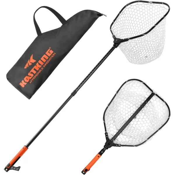 KastKing Brutus Folding Landing Net with Boat Hook Foldable Extendable Lightweight ampamp Strong MultiFunctional Builtin Boat Hook NonSlip ampamp Bright Orange TPR Handle Two Nets OptionsSilicone Net  75 Full