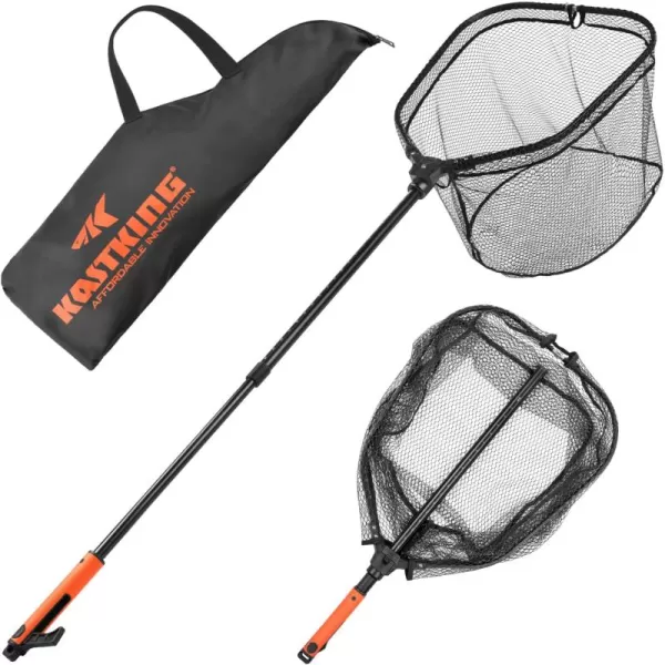 KastKing Brutus Folding Landing Net with Boat Hook Foldable Extendable Lightweight ampamp Strong MultiFunctional Builtin Boat Hook NonSlip ampamp Bright Orange TPR Handle Two Nets OptionsPvc Net  75 Full