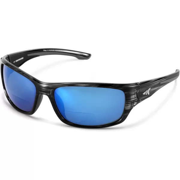 KastKing Ellijay Bifocal Polarized Sunglasses BiFocal x15 x20 x25 Magnifications Wrap Sport Reader SunglassesGloss Graydrift Frame  Smoke  Ocean Mirror