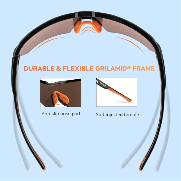 KastKing Hillsboro Polarized Sport Sunglasses for Men and Women Ideal for Baseball Cycling Running Biking UV protectionFrame Black  Lens Orange Mirror