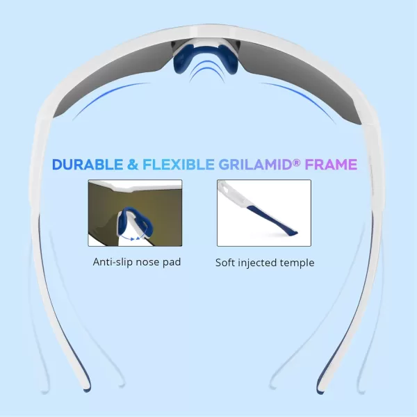 KastKing Hillsboro Polarized Sport Sunglasses for Men and Women Ideal for Baseball Cycling Running Biking UV protectionFrame Matte White  Lens Blue Mirror