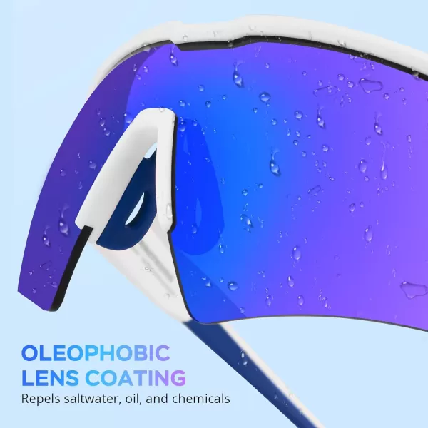 KastKing Hillsboro Polarized Sport Sunglasses for Men and Women Ideal for Baseball Cycling Running Biking UV protectionFrame Matte White  Lens Blue Mirror