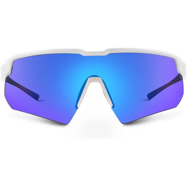KastKing Hillsboro Polarized Sport Sunglasses for Men and Women Ideal for Baseball Cycling Running Biking UV protectionFrame Matte White  Lens Blue Mirror