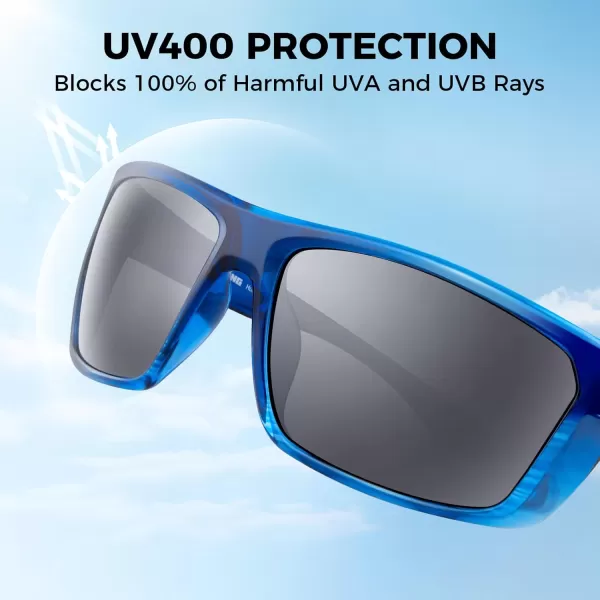 KastKing Huzzah Polarized Sport Sunglasses for Men and Women Ideal for Driving Fishing Cycling and RunningUV ProtectionFrame Gloss Tal Blue Dark Navy Horn Lens Smoke