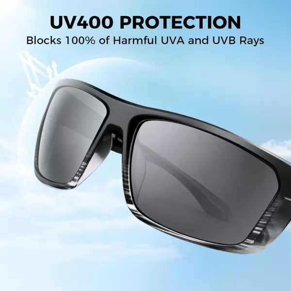 KastKing Huzzah Polarized Sport Sunglasses for Men and Women Ideal for Driving Fishing Cycling and RunningUV ProtectionFrame Gloss Tal Whiteblack Horn Lens Smoke