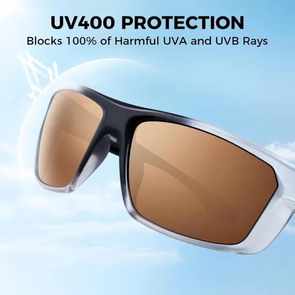 KastKing Huzzah Polarized Sport Sunglasses for Men and Women Ideal for Driving Fishing Cycling and RunningUV ProtectionFrame Gloss Transparent Back With Silver and Black Lens Brown  Silver