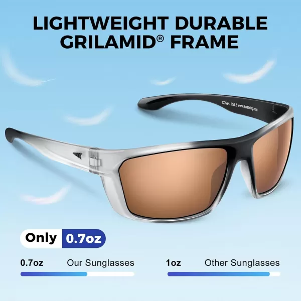 KastKing Huzzah Polarized Sport Sunglasses for Men and Women Ideal for Driving Fishing Cycling and RunningUV ProtectionFrame Gloss Transparent Back With Silver and Black Lens Brown  Silver