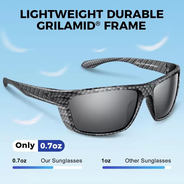 KastKing Huzzah Polarized Sport Sunglasses for Men and Women Ideal for Driving Fishing Cycling and RunningUV ProtectionFrame Matt Carbon Weave Lens Smoke