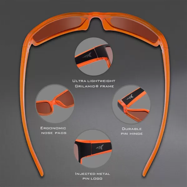 KastKing Skidaway Polarized Sport Sunglasses for Men and WomenIdeal for Driving Fishing Cycling and RunningUV ProtectionColor Frame Matte Orange Blackout  Lens Copper Base  White Steel Mirror