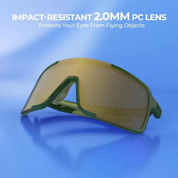 KastKing Zuni Polarized Sports Sunglasses for Men and Women Large Single Cylindrical Lens Fishing Sunglasses UV ProtectionFrame Green  Lens Green  Gold Mirror