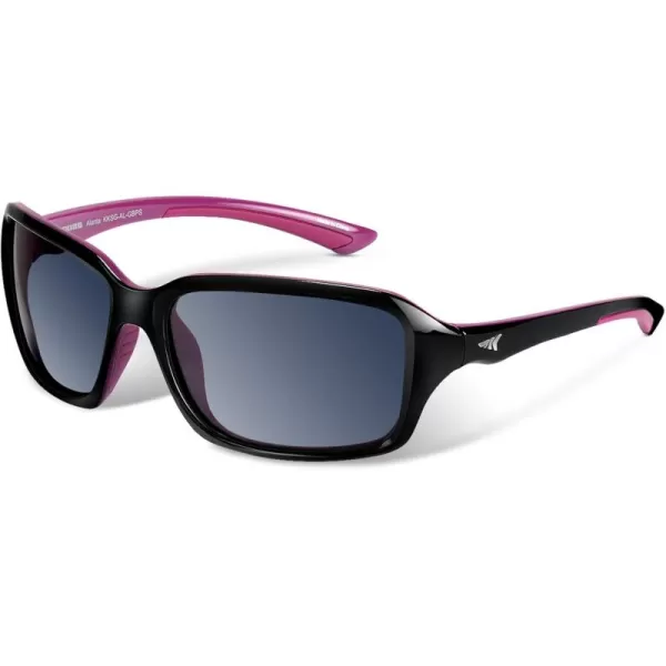KastKing Alanta Polarized Sport Sunglasses for Men and Women Ideal for Driving Fishing Cycling and RunningUV ProtectionFramegloss Blackpurple  Lenssmoke