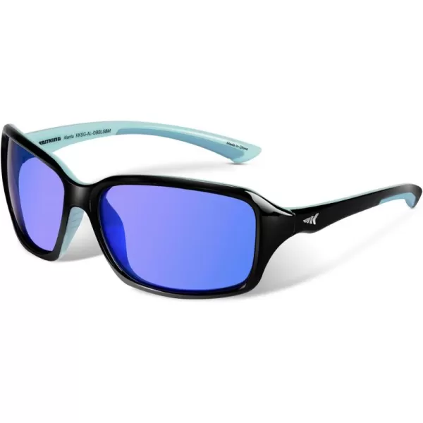 KastKing Alanta Polarized Sport Sunglasses for Men and Women Ideal for Driving Fishing Cycling and RunningUV ProtectionFramegloss Blacksky Blue  Lenssmoke Base  Cobalt Mirror