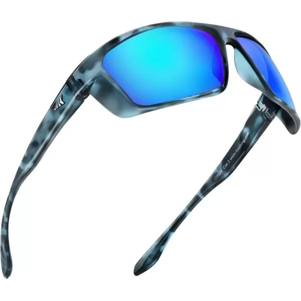 KastKing Huzzah Polarized Sport Sunglasses for Men and Women Ideal for Driving Fishing Cycling and RunningUV ProtectionFrame Gloss Navy Blue Demi Lens Smokeblue Ocean