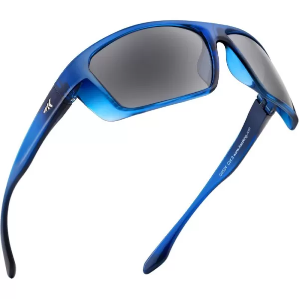 KastKing Huzzah Polarized Sport Sunglasses for Men and Women Ideal for Driving Fishing Cycling and RunningUV ProtectionFrame Gloss Tal Blue Dark Navy Horn Lens Smoke