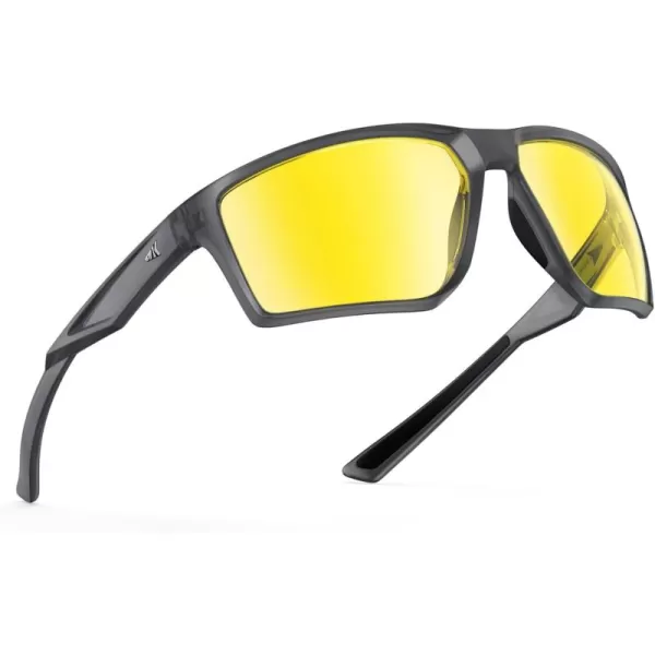 KastKing IllumiLens Night Vision Glasses Night Driving Glasses for Men Women Reduce Glare and Enhance VisionFrame Smoke Crystal Lens Yellow