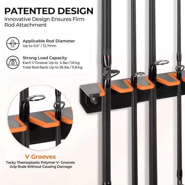 imageKastKing Patented V15 Vertical Fishing Rod Holder  Wall Mounted Fishing Rod Rack Store 15 Rods or Fishing Rod Combos in 18 Inches Great Fishing Pole Holder and RackA BlackOrange 1 Pack store 15 rods