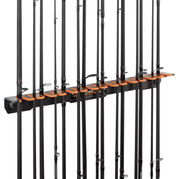 imageKastKing Patented V15 Vertical Fishing Rod Holder  Wall Mounted Fishing Rod Rack Store 15 Rods or Fishing Rod Combos in 18 Inches Great Fishing Pole Holder and RackA BlackOrange 1 Pack store 15 rods