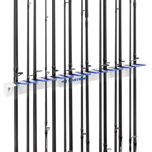 imageKastKing Patented V15 Vertical Fishing Rod Holder  Wall Mounted Fishing Rod Rack Store 15 Rods or Fishing Rod Combos in 18 Inches Great Fishing Pole Holder and RackC WhiteBlue 1 Pack store 15 rods