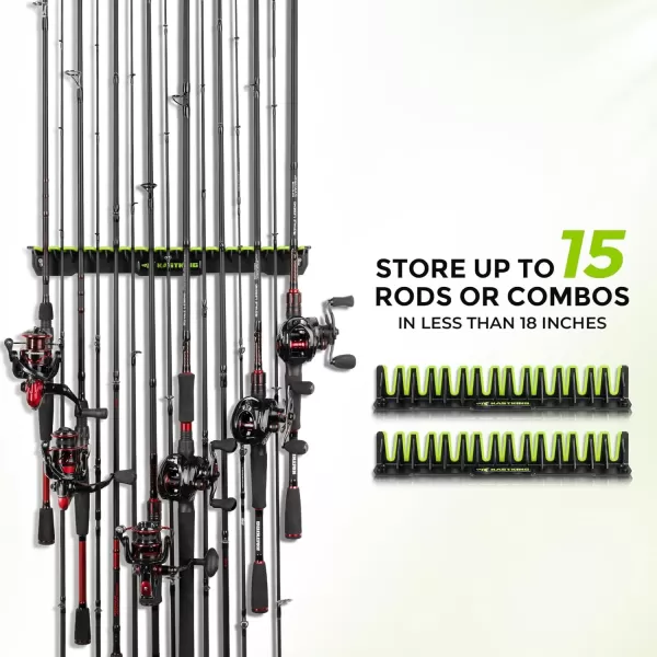 imageKastKing Patented V15 Vertical Fishing Rod Holder  Wall Mounted Fishing Rod Rack Store 15 Rods or Fishing Rod Combos in 18 Inches Great Fishing Pole Holder and RackB BlackGreen 2 Pack store 30 rods