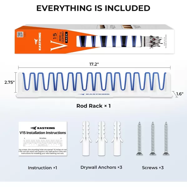 imageKastKing Patented V15 Vertical Fishing Rod Holder  Wall Mounted Fishing Rod Rack Store 15 Rods or Fishing Rod Combos in 18 Inches Great Fishing Pole Holder and RackC WhiteBlue 1 Pack store 15 rods