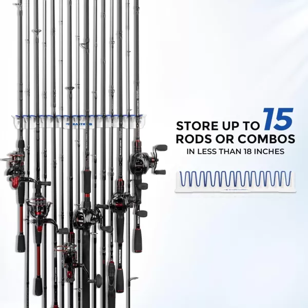 imageKastKing Patented V15 Vertical Fishing Rod Holder  Wall Mounted Fishing Rod Rack Store 15 Rods or Fishing Rod Combos in 18 Inches Great Fishing Pole Holder and RackC WhiteBlue 1 Pack store 15 rods