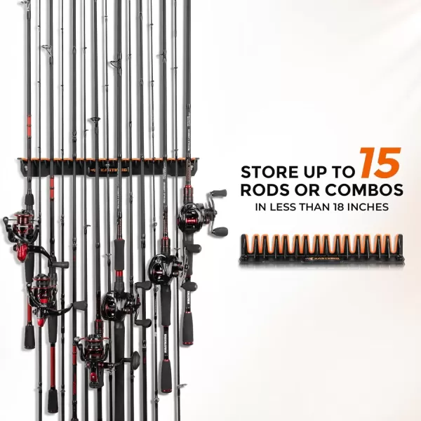 imageKastKing Patented V15 Vertical Fishing Rod Holder  Wall Mounted Fishing Rod Rack Store 15 Rods or Fishing Rod Combos in 18 Inches Great Fishing Pole Holder and RackA BlackOrange 1 Pack store 15 rods