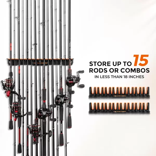 imageKastKing Patented V15 Vertical Fishing Rod Holder  Wall Mounted Fishing Rod Rack Store 15 Rods or Fishing Rod Combos in 18 Inches Great Fishing Pole Holder and RackA BlackOrange 2 Pack store 30 rods