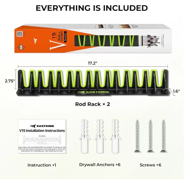 imageKastKing Patented V15 Vertical Fishing Rod Holder  Wall Mounted Fishing Rod Rack Store 15 Rods or Fishing Rod Combos in 18 Inches Great Fishing Pole Holder and RackB BlackGreen 2 Pack store 30 rods