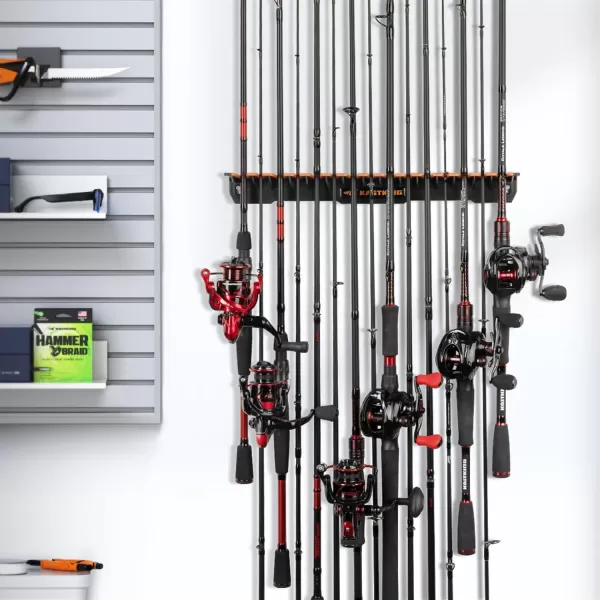 imageKastKing Patented V15 Vertical Fishing Rod Holder  Wall Mounted Fishing Rod Rack Store 15 Rods or Fishing Rod Combos in 18 Inches Great Fishing Pole Holder and RackA BlackOrange 1 Pack store 15 rods