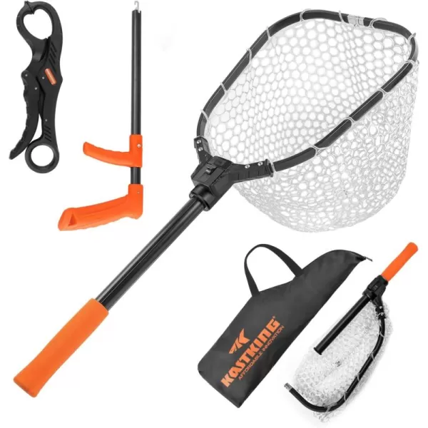 imageKastKing Brutus Fishing Net Foldable Extendable Fish Landing Net Lightweight ampamp Portable Fishing Net with Soft EVA Foam Handle Holds up to 44lbs20KG FishFriendly Mesh for a Safe ReleaseJ Silicone net combo  Hoop Size 15 12 7