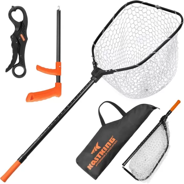 imageKastKing Brutus Fishing Net Foldable Extendable Fish Landing Net Lightweight ampamp Portable Fishing Net with Soft EVA Foam Handle Holds up to 44lbs20KG FishFriendly Mesh for a Safe ReleaseL Silicone net combo  Hoop Size 19 18 17 extendable