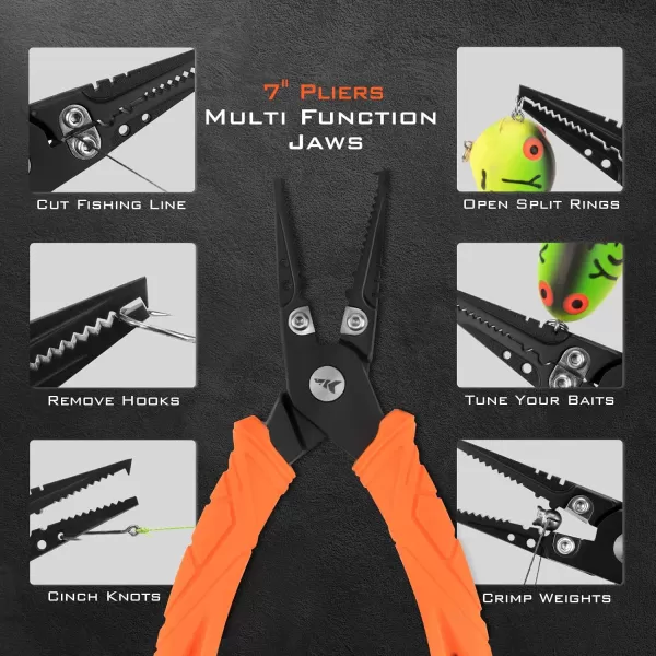 imageKastKing 7inch Fishing Pliers and Filet Knife with Molded Sheath 420 Stainless Steel Fishing Pliers G4116 Corrosion Resistant Fillet Knife 7 Split Ring Plier and 7 Fillet Knife Orange7 Split Ring Plier Combo  Orange