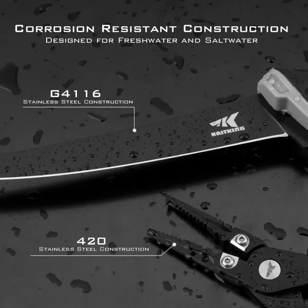 imageKastKing 7inch Fishing Pliers and Filet Knife with Molded Sheath 420 Stainless Steel Fishing Pliers G4116 Corrosion Resistant Fillet Knife 7 Split Ring Plier and 7 Fillet Knife Orange7 Split Ring Plier Combo  Black