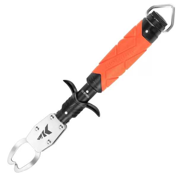 imageKastKing Paradox 9quot Lip Grip CorrosionResistant Stainless Steel Fish Landing Tool with NonSlip Elastomer Handle EasyUse Trigger Swivel Jaws and Adjustable Wrist Strap for Secure FishingC 11 Lip Grip with Scale