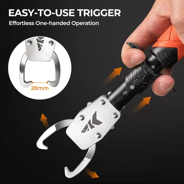 imageKastKing Paradox 9quot Lip Grip CorrosionResistant Stainless Steel Fish Landing Tool with NonSlip Elastomer Handle EasyUse Trigger Swivel Jaws and Adjustable Wrist Strap for Secure FishingC 11 Lip Grip with Scale