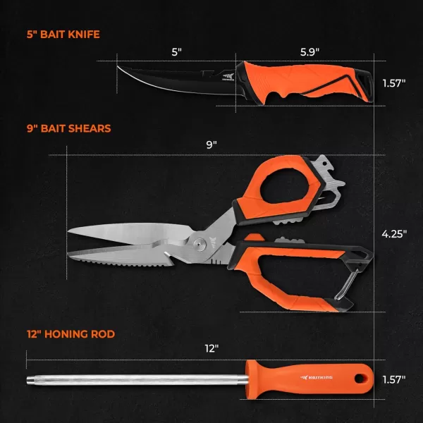 imageKastKing Paradox Fishing Tool Complete Fish Clean ampamp Prep Set 9quot Fillet Knife 9quot MultiPurpose Bait Shears and 12quot Honing Rod Durable Stainless Steel with NonSlip Handles and Custom Sheaths5 Bait Knife