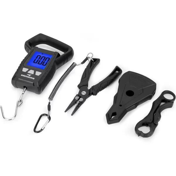 imageKastKing Fishing Pliers Fish Lip Gripper or Fish Scale Combo Saltwater Resistant Fishing Tools Fishing Gear with Rubber Handle Lanyard Line Cutter Hook Remover with Sheath Ice Fishing Gift MenOStraight Plier  Scale ComboBlack