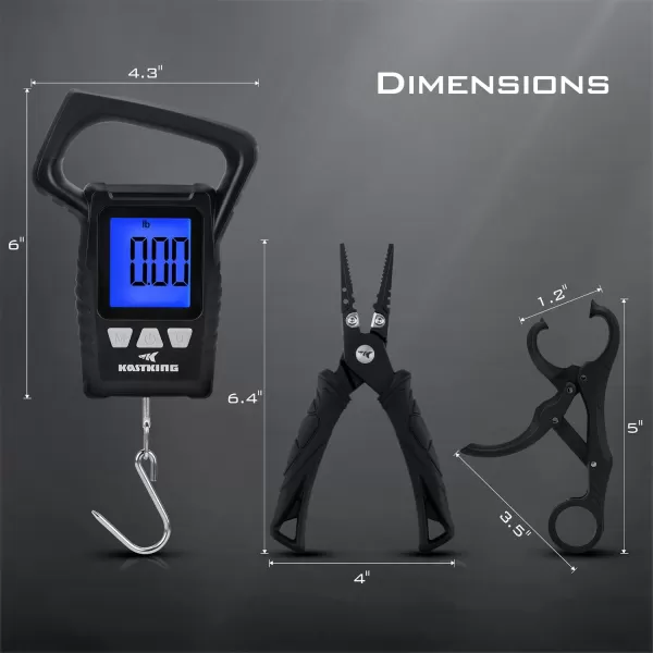 imageKastKing Fishing Pliers Fish Lip Gripper or Fish Scale Combo Saltwater Resistant Fishing Tools Fishing Gear with Rubber Handle Lanyard Line Cutter Hook Remover with Sheath Ice Fishing Gift MenOStraight Plier  Scale ComboBlack