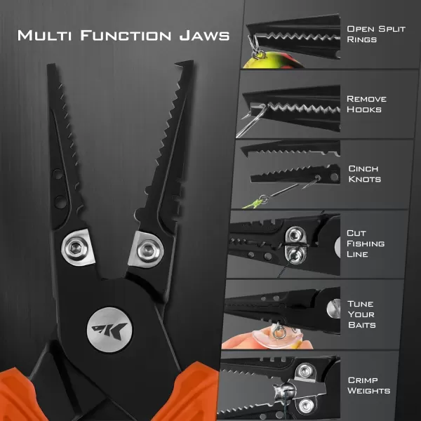 imageKastKing Fishing Pliers Fish Lip Gripper or Fish Scale Combo Saltwater Resistant Fishing Tools Fishing Gear with Rubber Handle Lanyard Line Cutter Hook Remover with Sheath Ice Fishing Gift MenNSplit Ring Plier  Scale ComboOrange