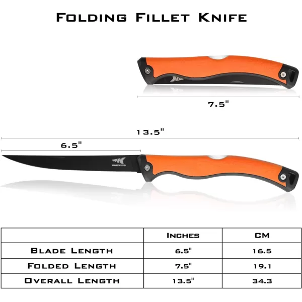 imageKastKing Folding FilletFishingCampingHunting Knife Razor Sharp G4116 German StainlessSteel Blade NonSlip Handles 13  inch overall Length only 7  inch folded Includes SheathOrange