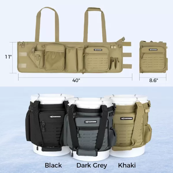 imageKastKing Karryall Fishing Bucket Organizer for 5 Gallon Bucket Ice Fishing Tackle Bag with Adjustable Buckle Rod ampamp Plier Holder and MultiPockets for Fishing Gear ampamp Accessories StorageBlackKhaki