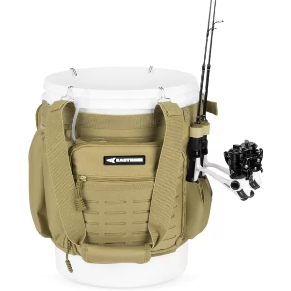 imageKastKing Karryall Fishing Bucket Organizer for 5 Gallon Bucket Ice Fishing Tackle Bag with Adjustable Buckle Rod ampamp Plier Holder and MultiPockets for Fishing Gear ampamp Accessories StorageBlackKhaki