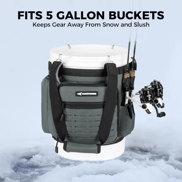 imageKastKing Karryall Fishing Bucket Organizer for 5 Gallon Bucket Ice Fishing Tackle Bag with Adjustable Buckle Rod ampamp Plier Holder and MultiPockets for Fishing Gear ampamp Accessories StorageBlackDark Gray