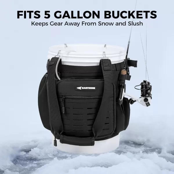 imageKastKing Karryall Fishing Bucket Organizer for 5 Gallon Bucket Ice Fishing Tackle Bag with Adjustable Buckle Rod ampamp Plier Holder and MultiPockets for Fishing Gear ampamp Accessories StorageBlackBlack